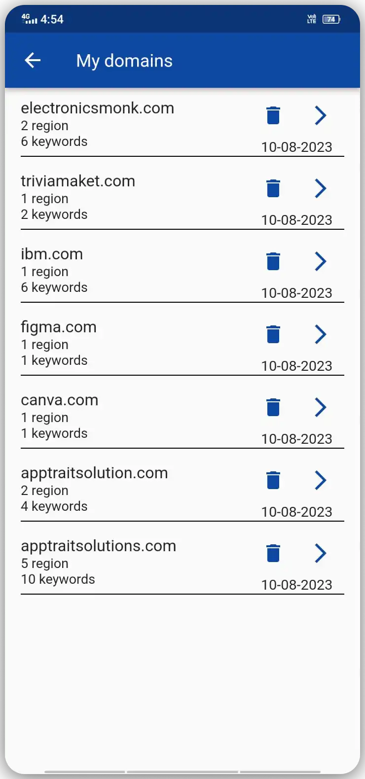 Domains Keyword Search in mobile