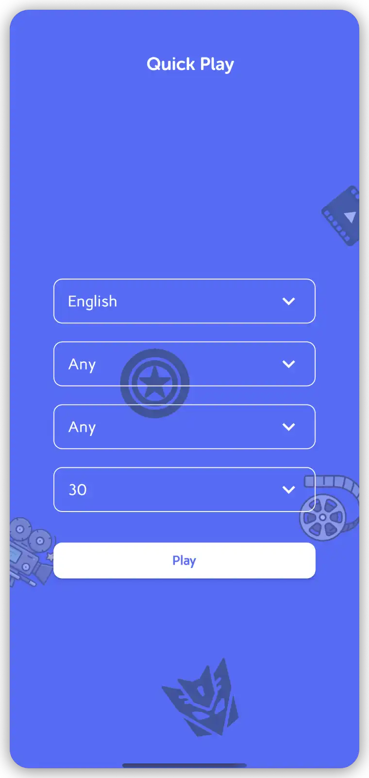 Fill Details and Quick Play Movie Trivia Game